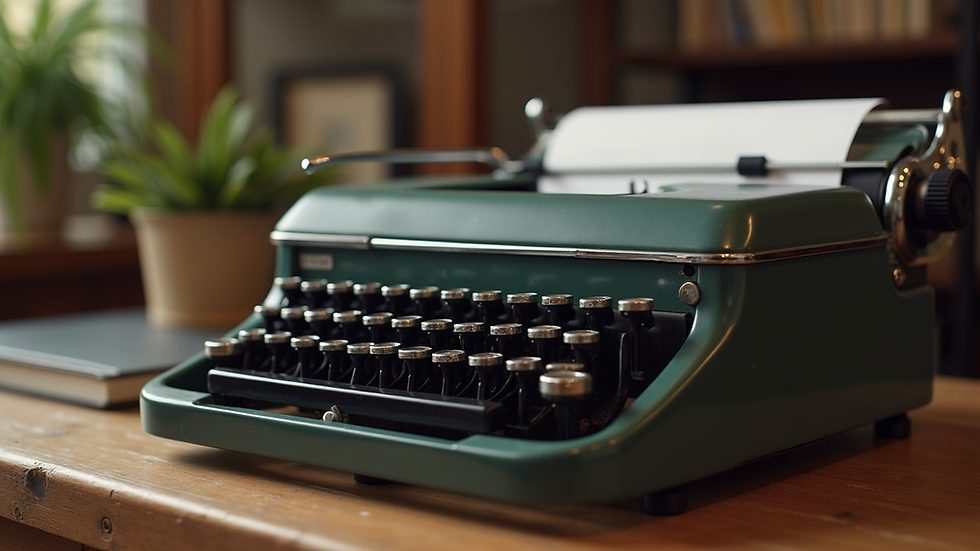 Close-up view of a vintage typewriter on a wooden desk
