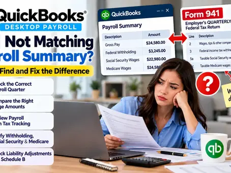 QuickBooks 941 not matching Payroll Summary troubleshooting guide showing Form 941 wage, withholding, Social Security and Medicare differences.