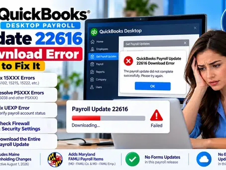 QuickBooks Payroll Update 22616 download error troubleshooting guide for fixing 15XXX, PSXXX, UEXP, firewall and payroll update problems.