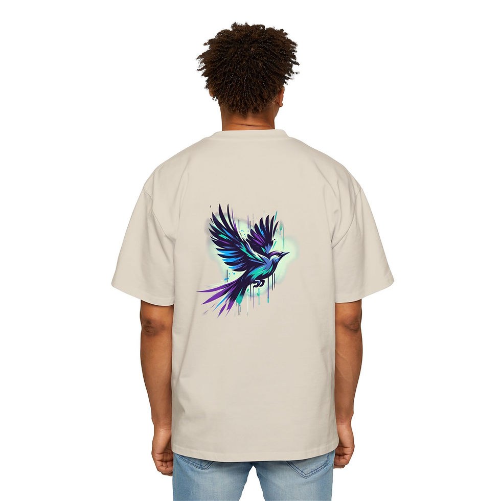 Thumbnail: Men's Oversized Love & Freedom Tee - Graphic T-Shirt with Rose and Bird Design
