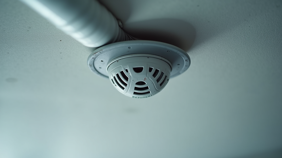 Close-up view of sprinkler head installed on ceiling pipe