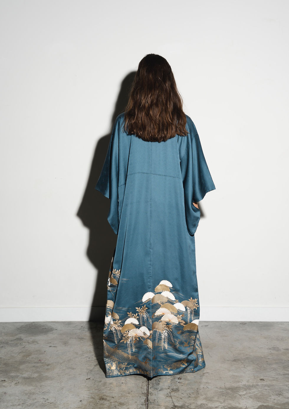 Thumbnail: Classic Blue Kimono with Pine Trees Print