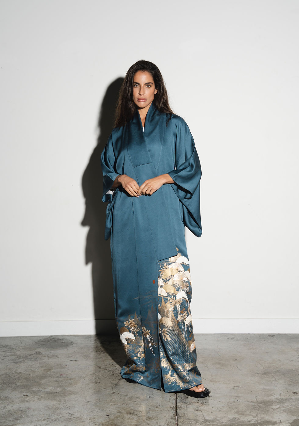 Classic Blue Kimono with Pine Trees Print