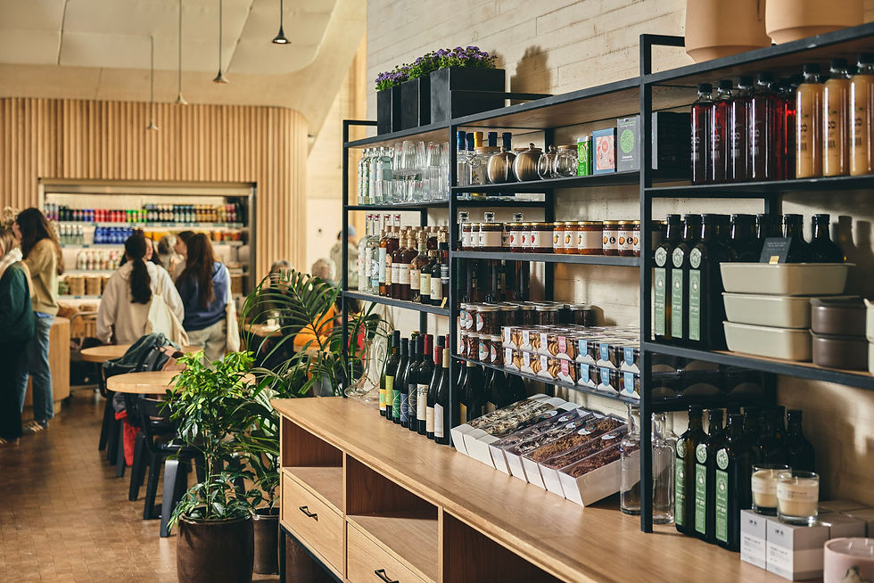 Shelves of wines and gourmet products at the deli shop