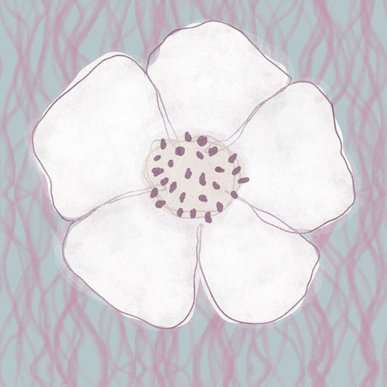 Large white flower on mauve wavy background, perfect for statement wallpaper, textiles or art prints. Surface design for home interiors.