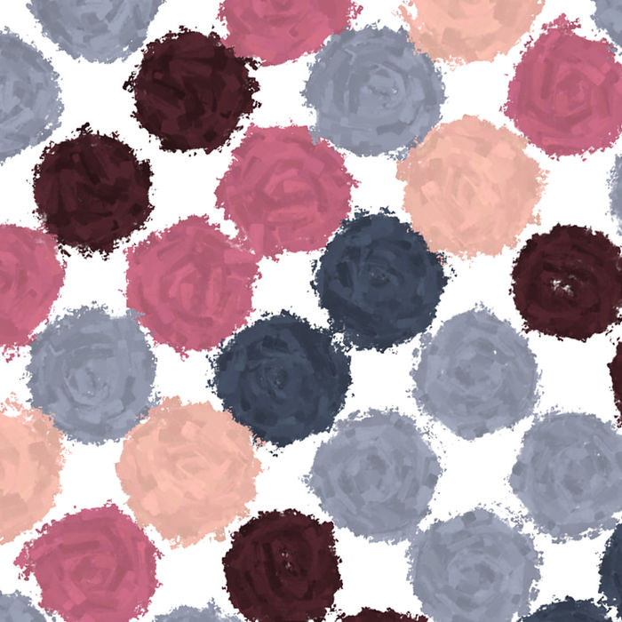 Painterly multicolour spot pattern in soft rose, plum, and navy. Ideal for textiles and abstract fabric designs. Surface pattern design for licensing.