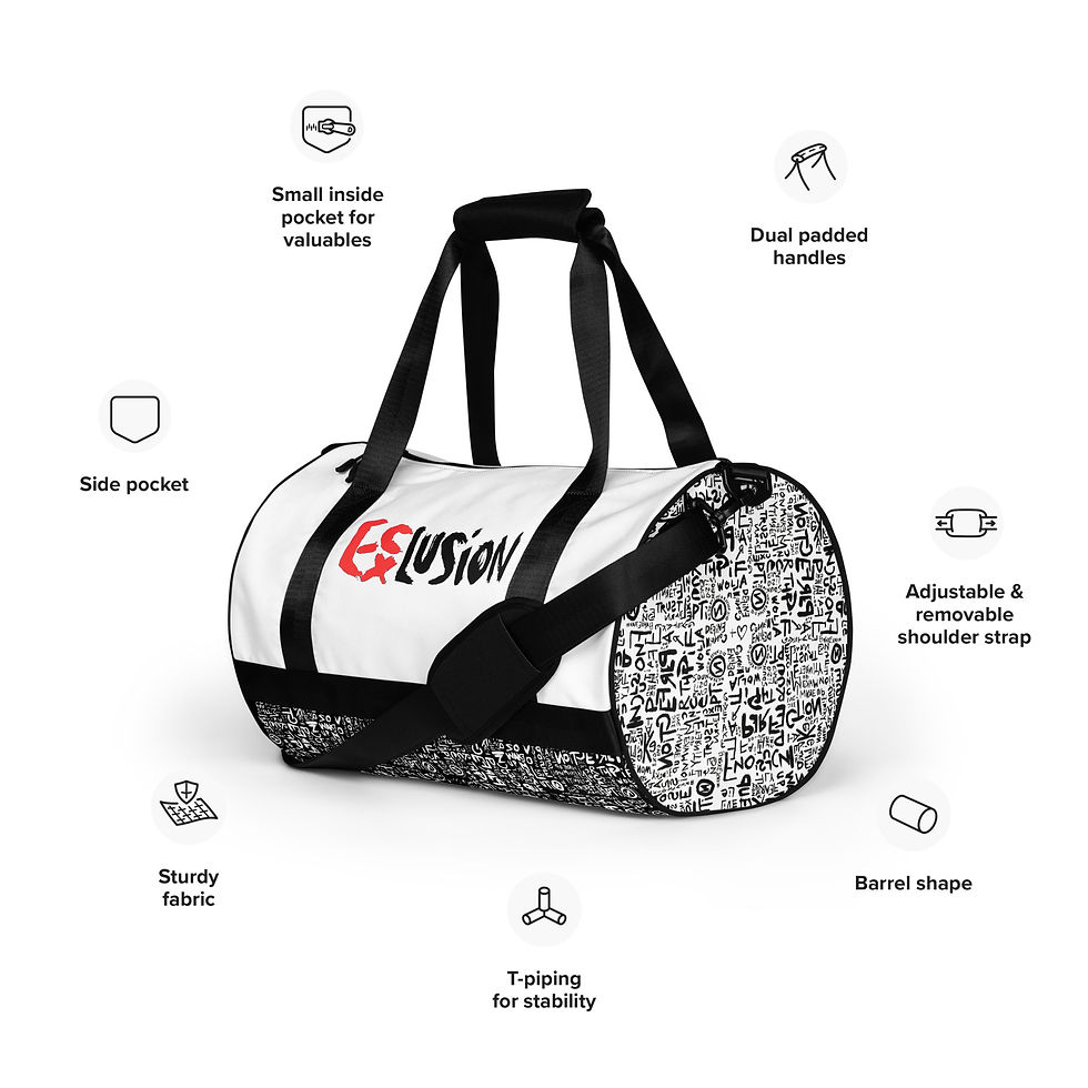 Thumbnail: 'EXCLUSION INCLUSION' 'WORDS' FINE PRINT COMPACT DUFFLE BAG