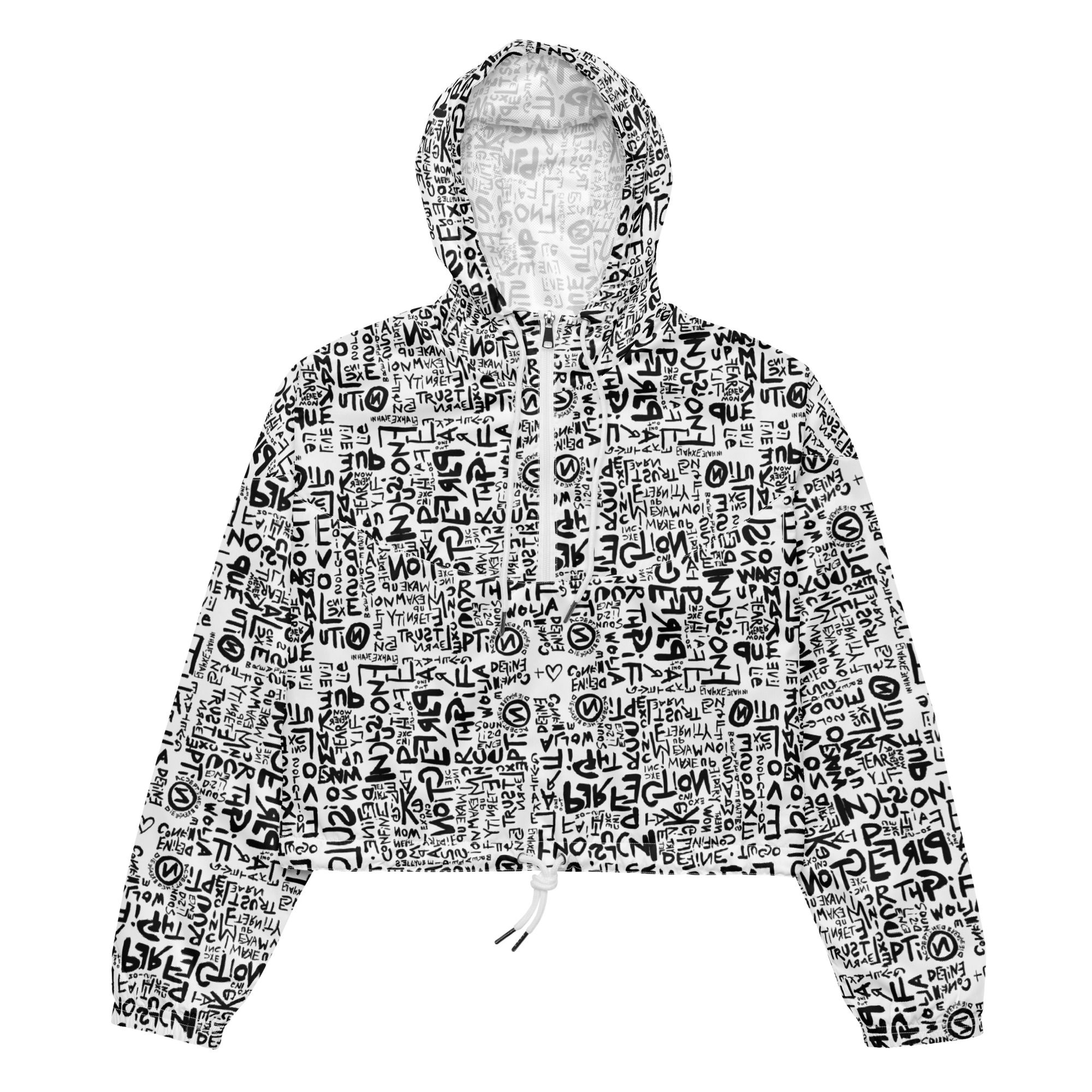 'WORDS FINE PRINT' CROPPED WINDBREAKER