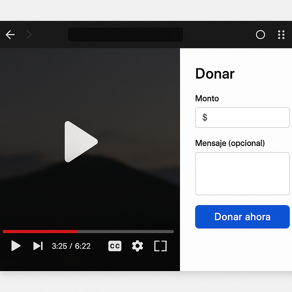 ventana de donación abierta en pantalla junto a video