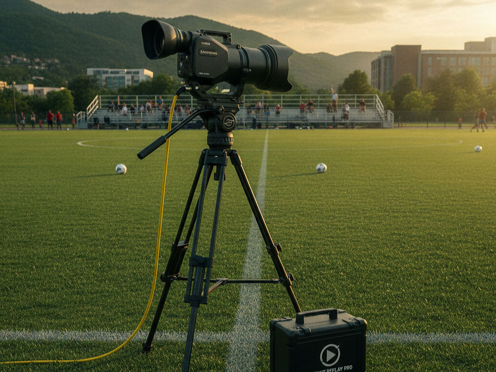 Cámara deportiva instalada para grabar partidos amateurs, facilitando el uso del instant replay.