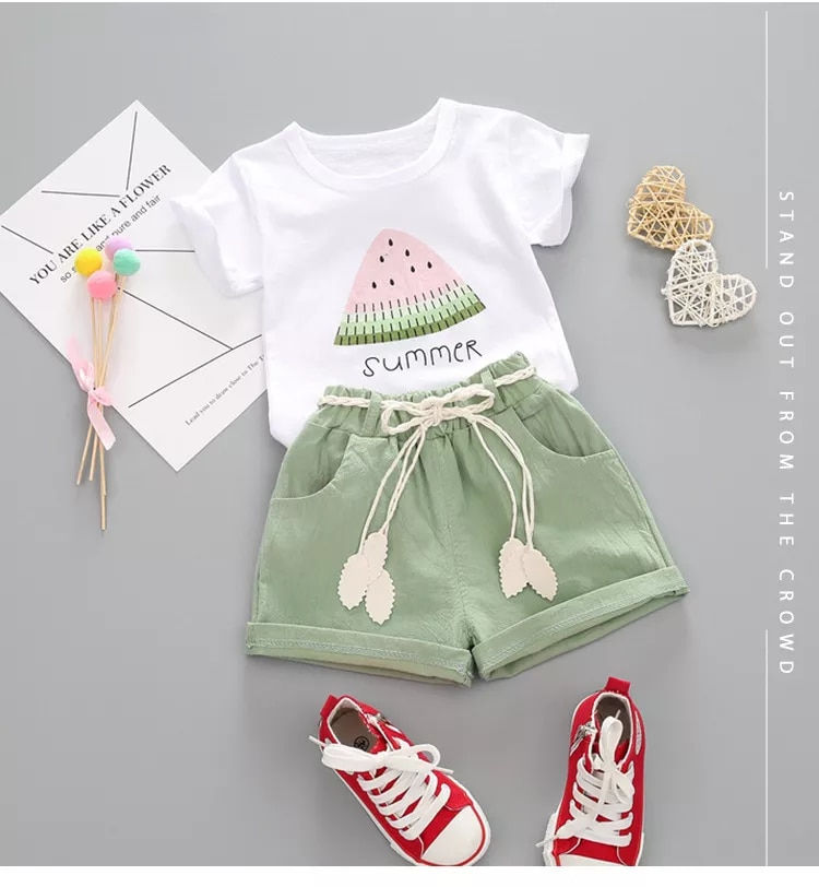 Miniatura: Conjunto de roupas de verão para meninas, infantil de 2pcs