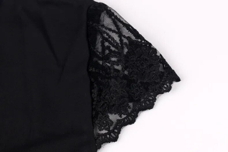 Miniatura: Blusa de chiffon com v pescoço, manga curta, cor sólida, crochê