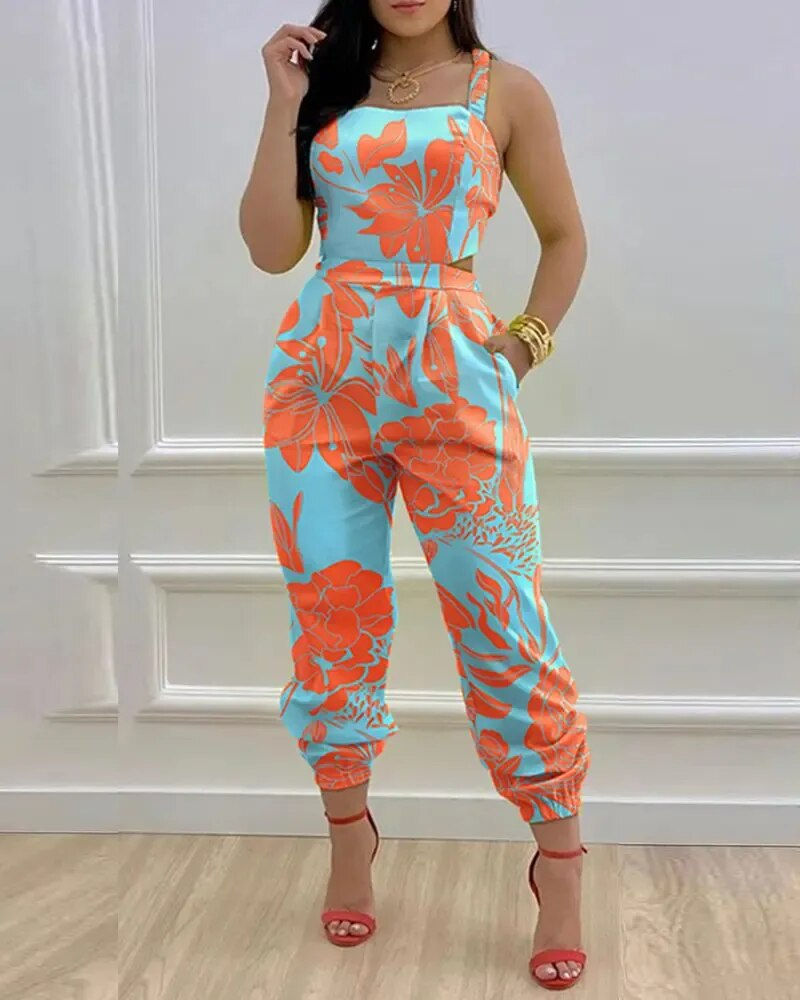 Miniatura: Macacão estampado com alça e elegante e mono, feminino.