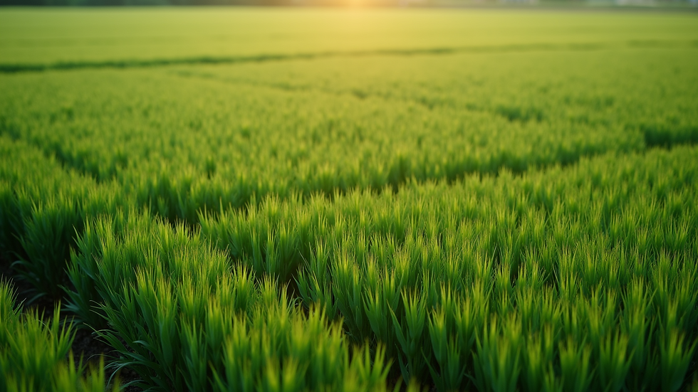 High angle view of a green field with cover crops growing