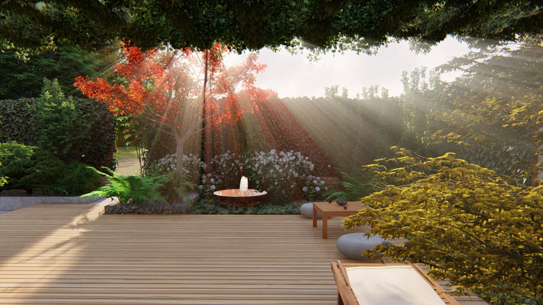 Giardino orientale con angolo del tè