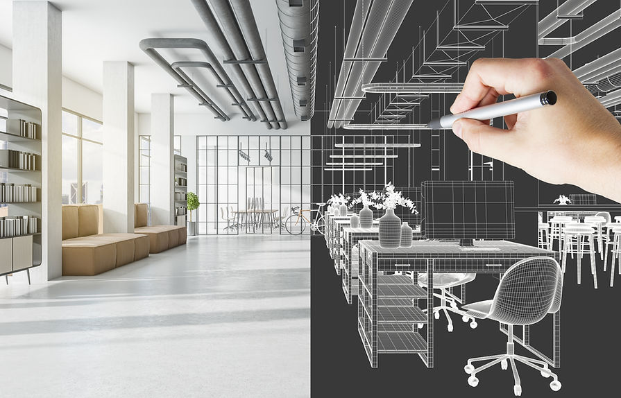 3D rendering of residential interior living space, kitchen and bath remodel, home remodel, home exterior renovation.