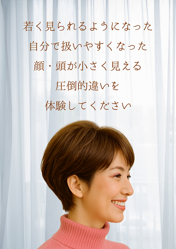若く見られるようになった 自分で扱いやすくなった 顔・頭が小さく見える 圧倒的違いを 体験してください