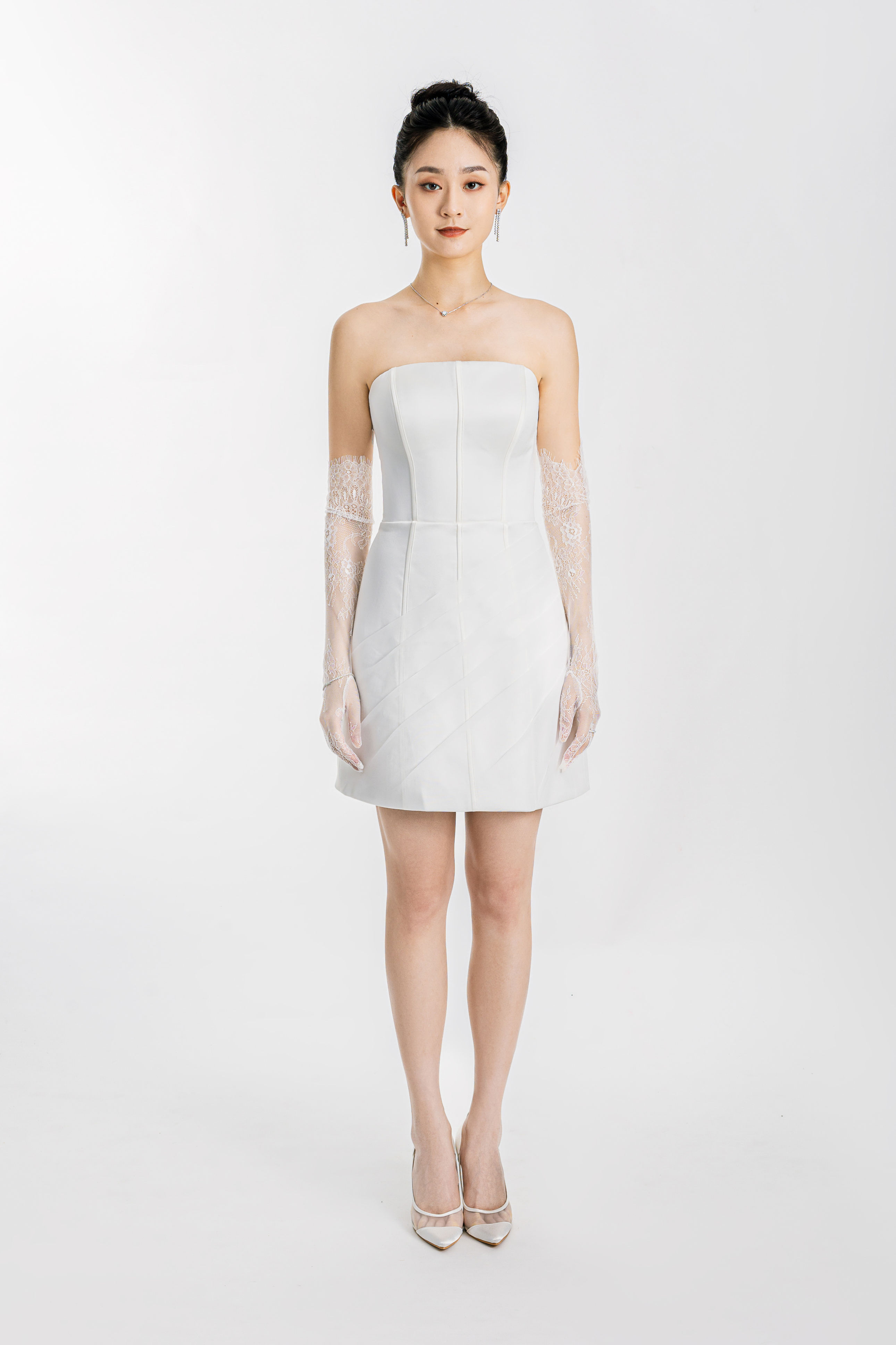 Visible Corset Mini Dress with Side Pleat Bottom