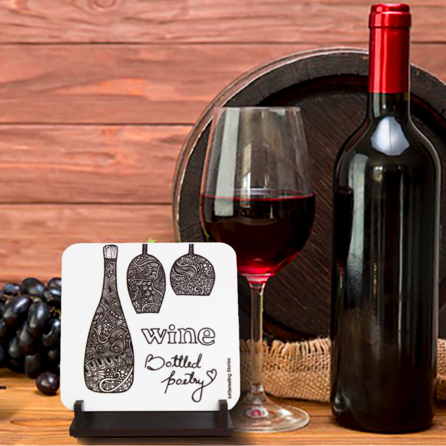 Wine- bottled poetry Coaster / Fridge Magnet