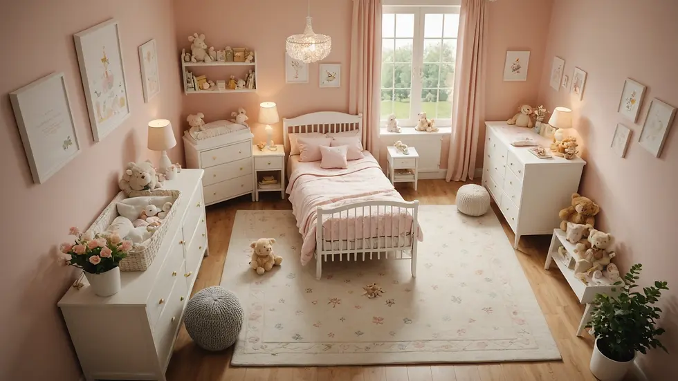 High angle view of a cozy nursery with soft colors and gentle lighting