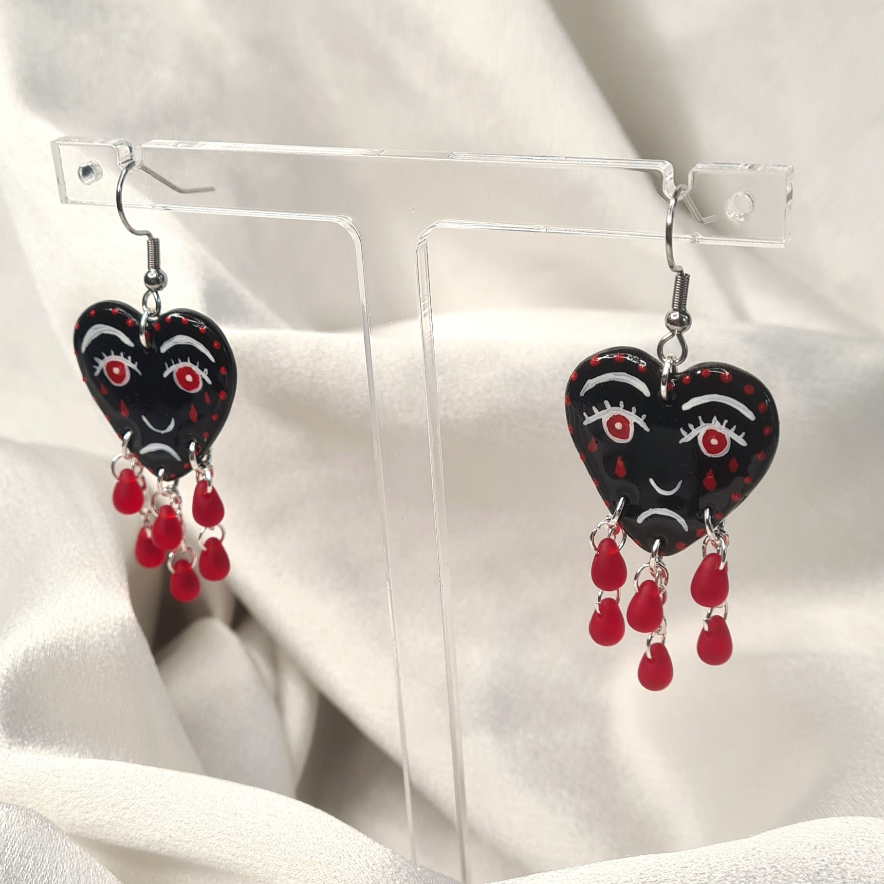 Crying Heart Earrings - in Red or Black