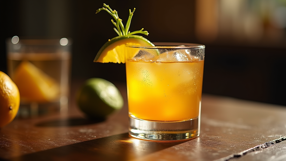 Close-up view of a beautifully garnished tequila cocktail
