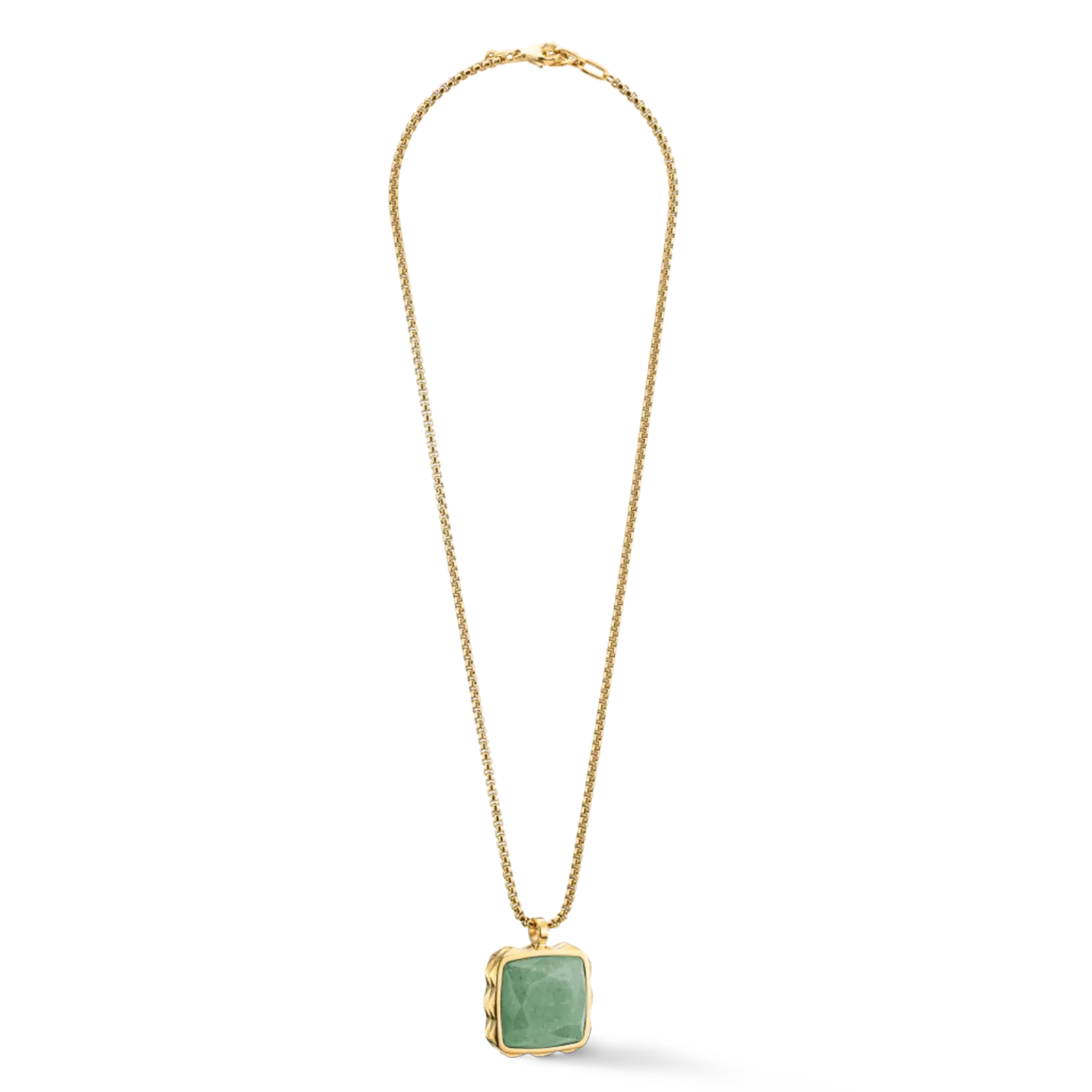 Halskette Amulett Spikes Square Aventurin Gold-Grün