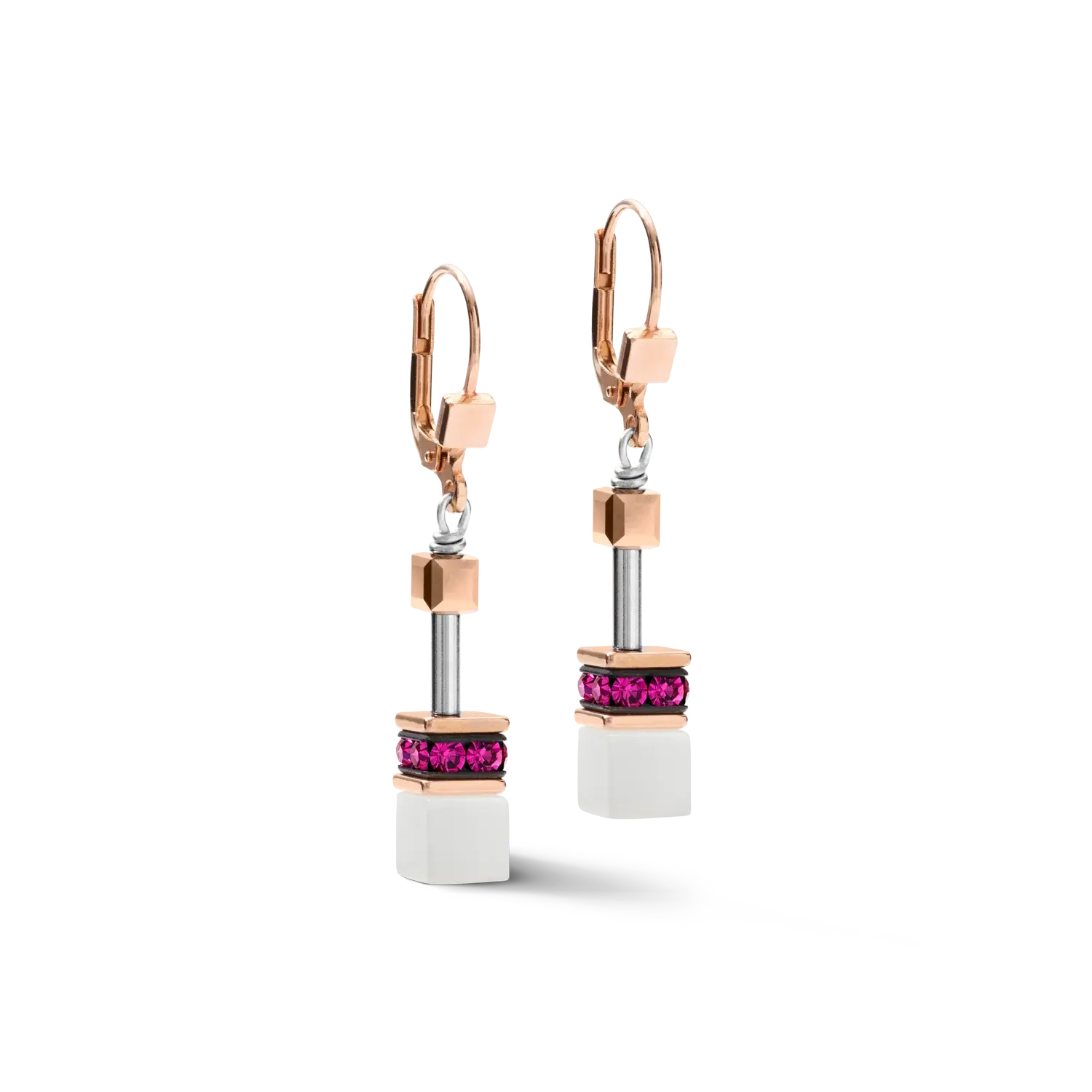 GeoCUBE® Ohrringe roségold, weiß & pink