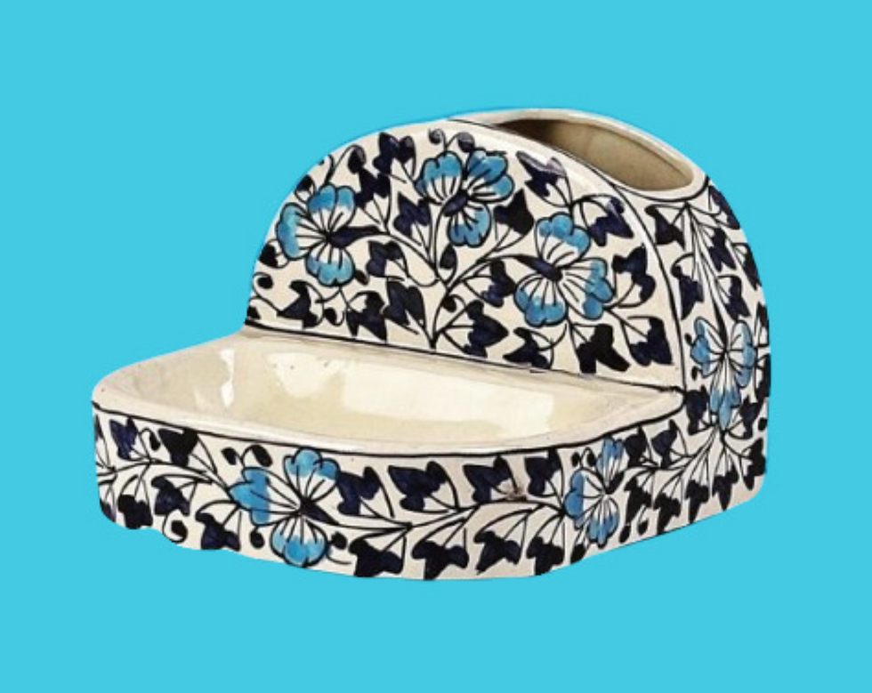 Decorative Hand Painted Ceramic Soap Dish cum Tooth Brush Holder