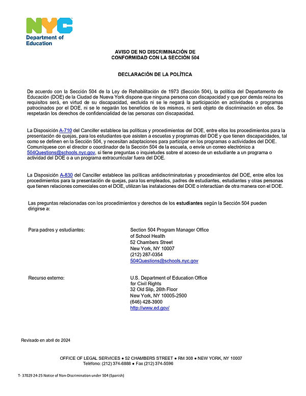 Notice of Non Discrimination in Spanish