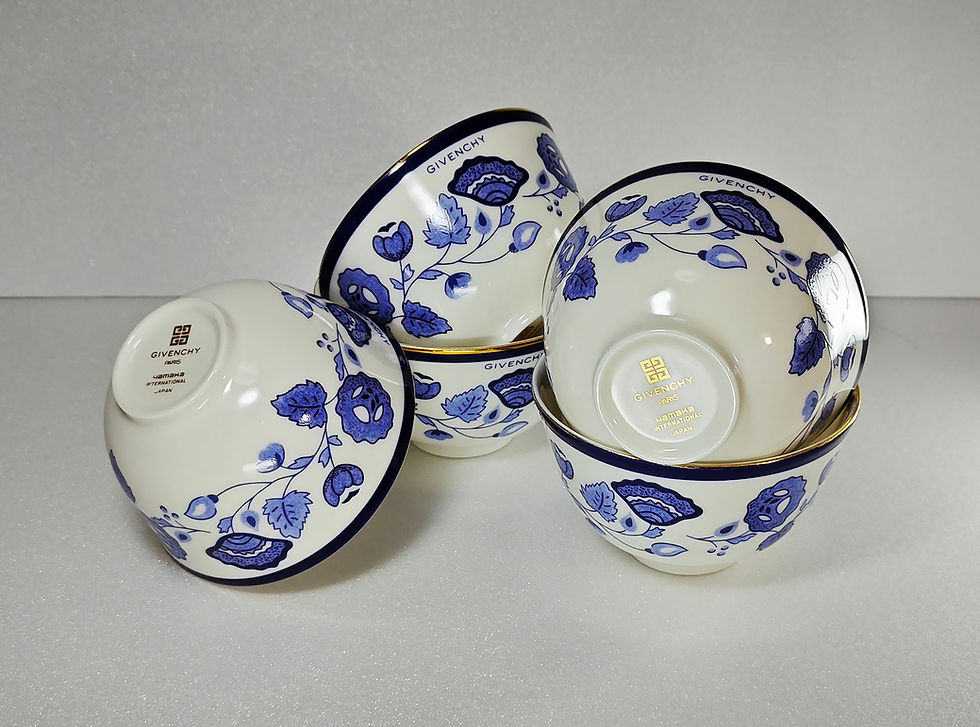 Thumbnail: Givenchy Blue Floral Porcelain Bowl Set – Set of 5 with Gold Trim