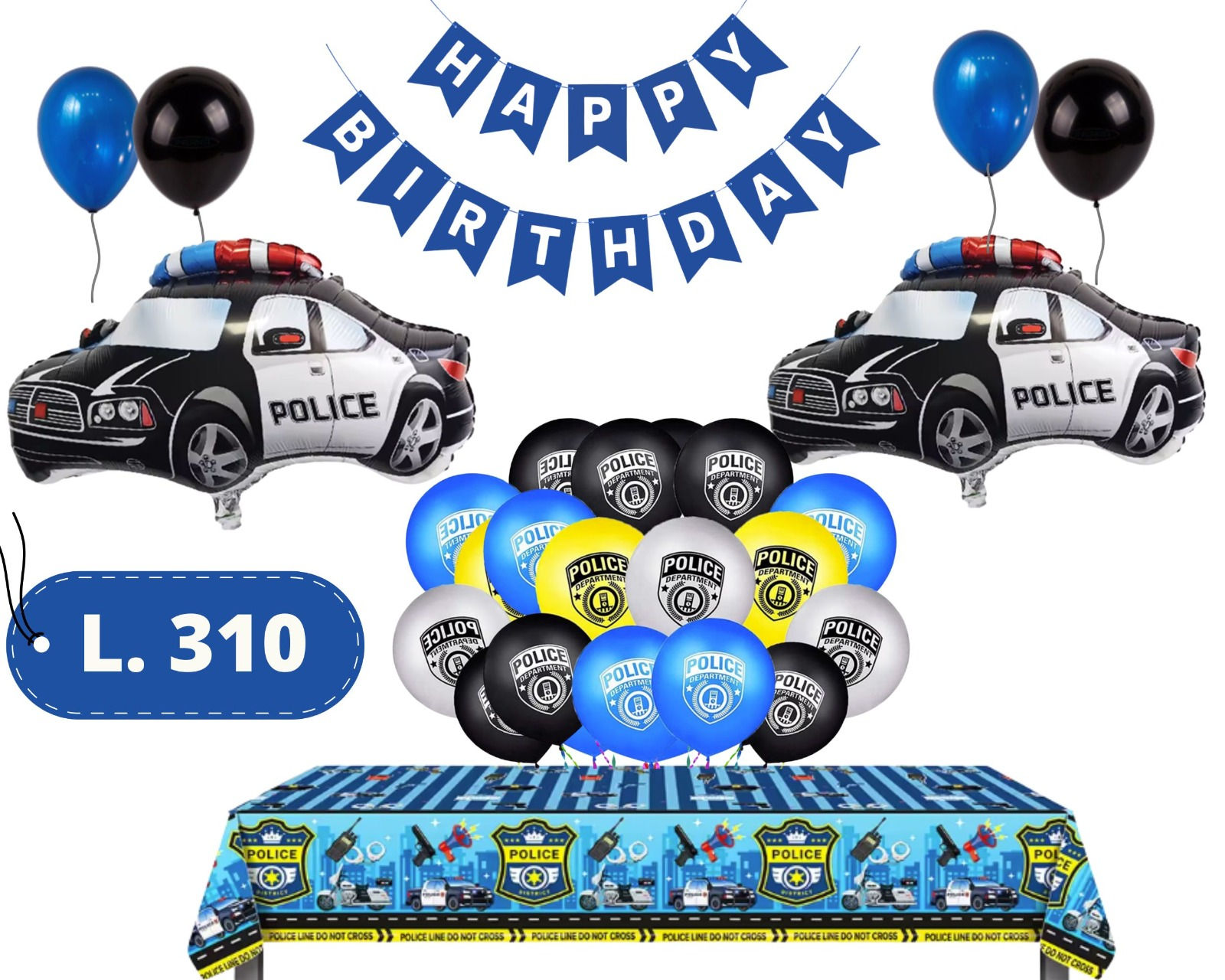 Set de globos con temática de Policia