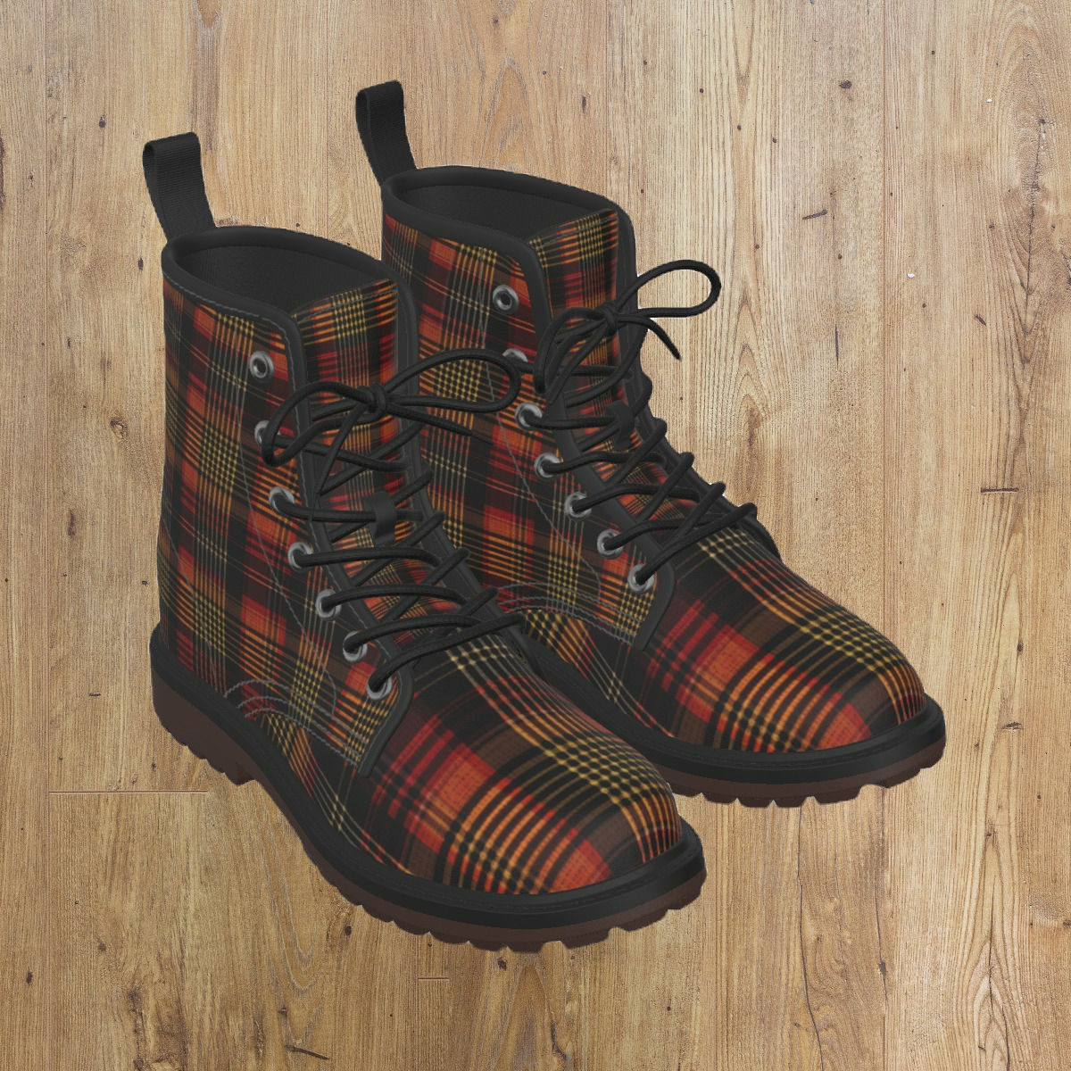 Brown Plaid Men's Martin Short Boots