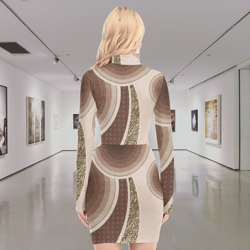 Thumbnail: Gold and Brown Women's Waist Hollow Hip Dress