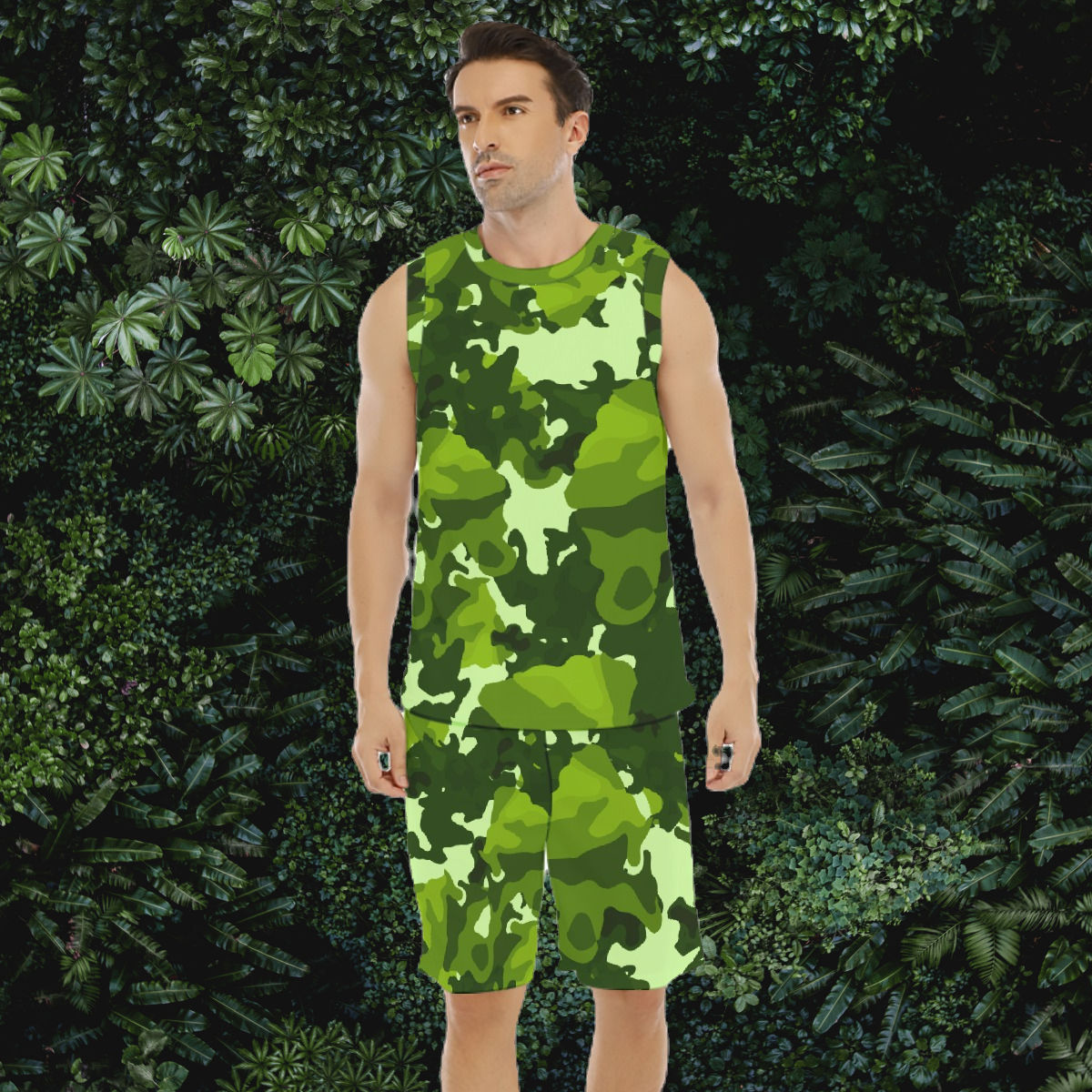 Bright Green Camo Men's Basketball Suit