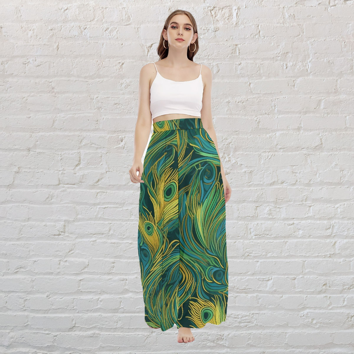 Peacock Feather Women's High Waist Wide Leg Trousers