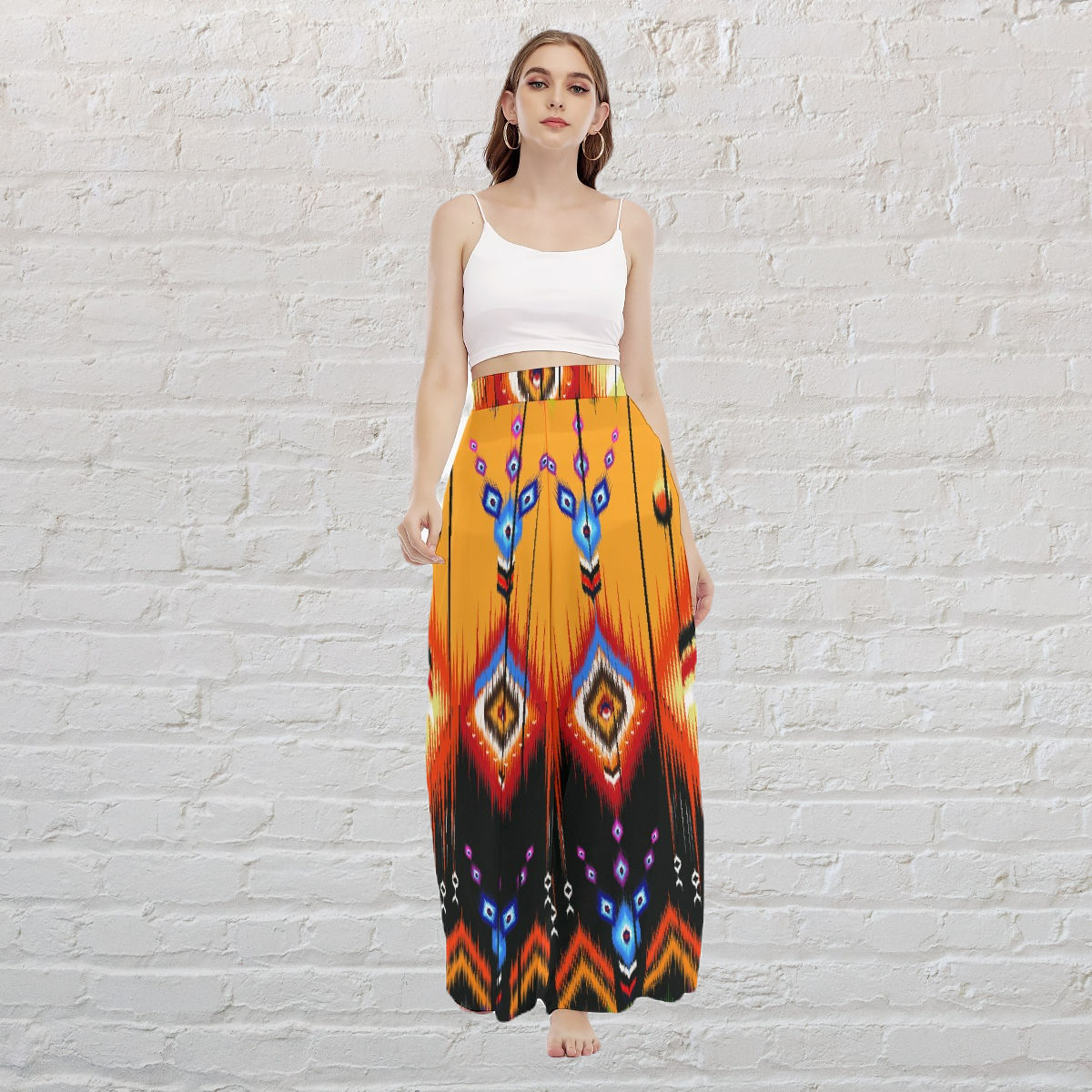 Multi Colored Boho Women's High Waist Wide Leg Trousers