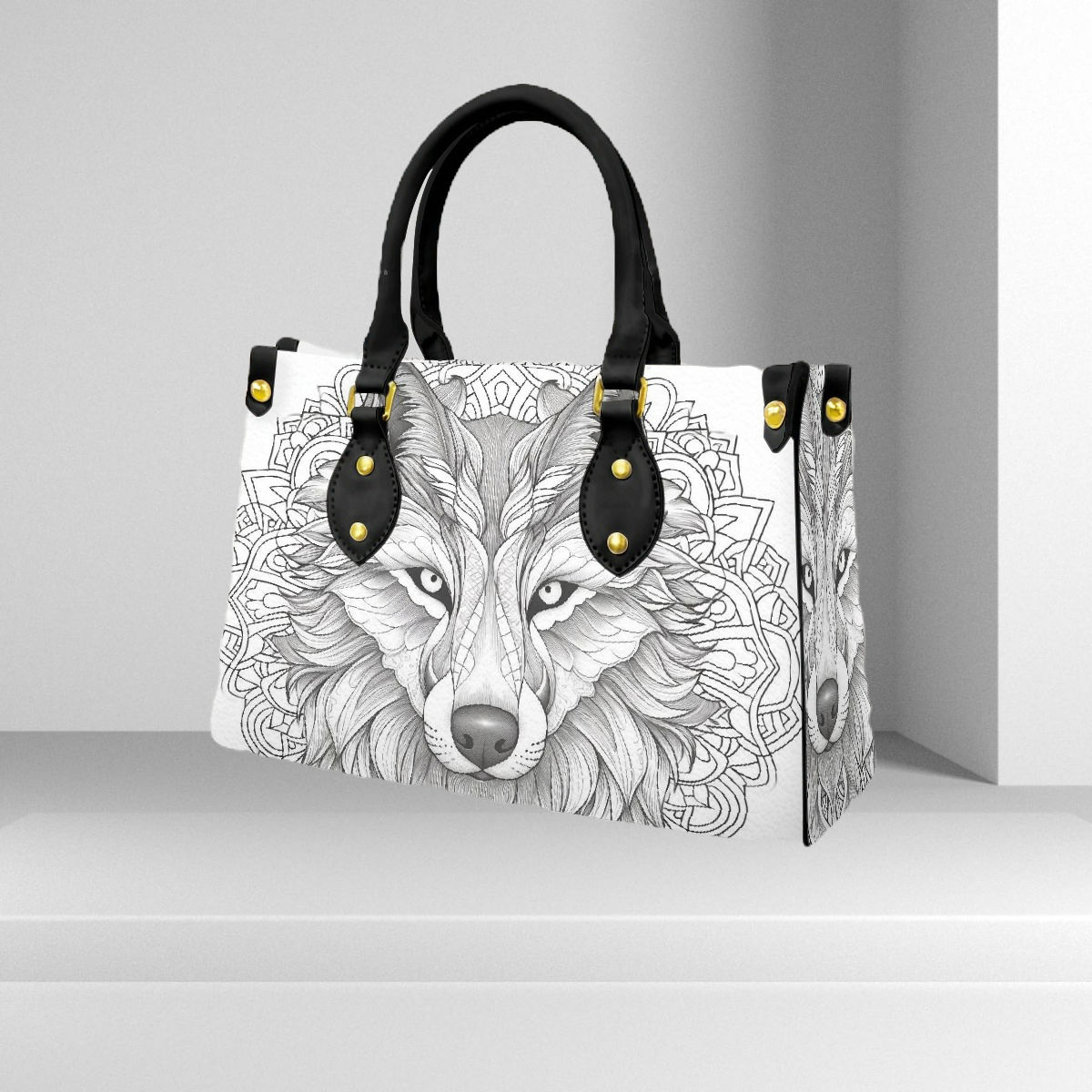 Black Wolf Women's Tote Bag With Black Handle