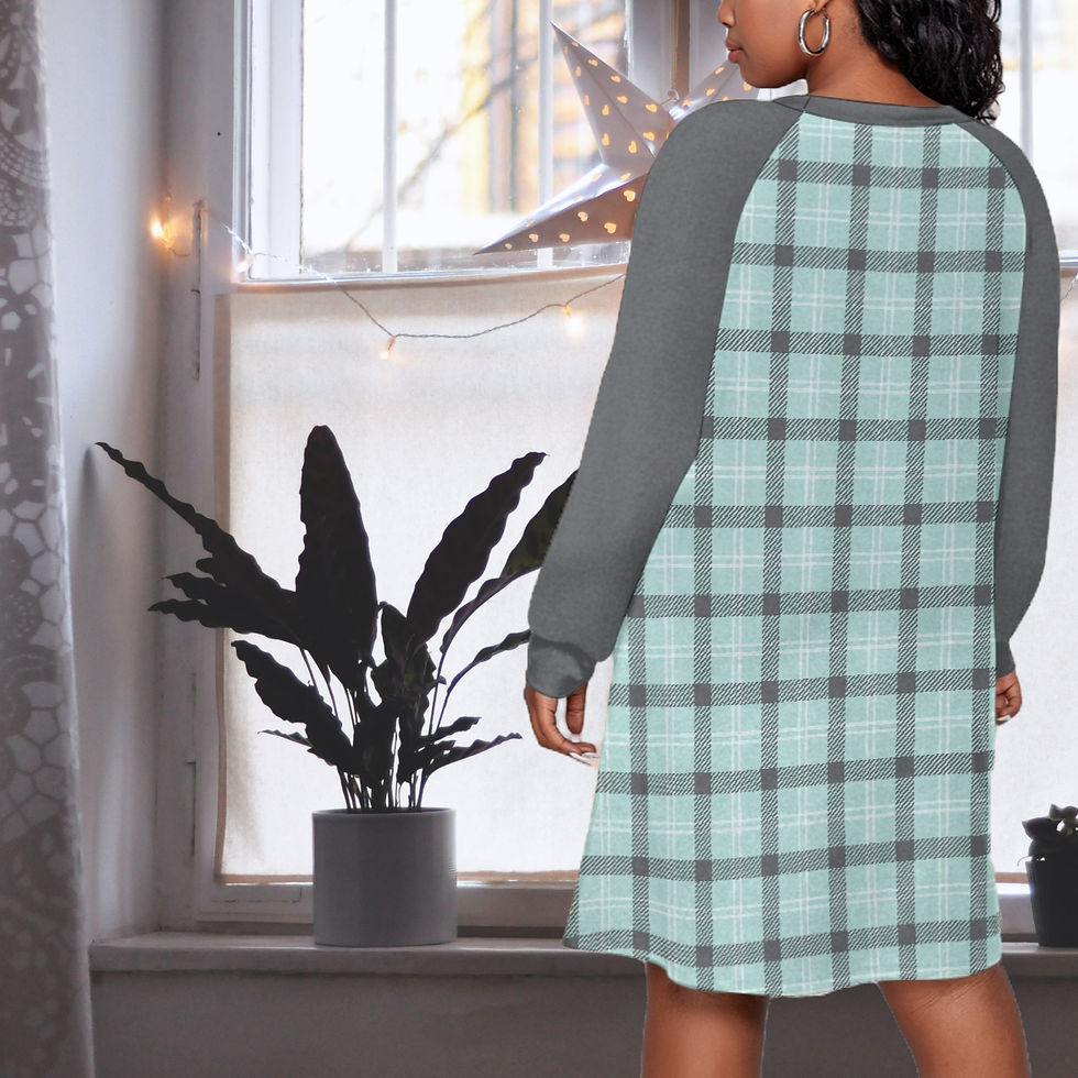 Thumbnail: Blue/Grey Plaid Women's Dress With Raglan Sleeve