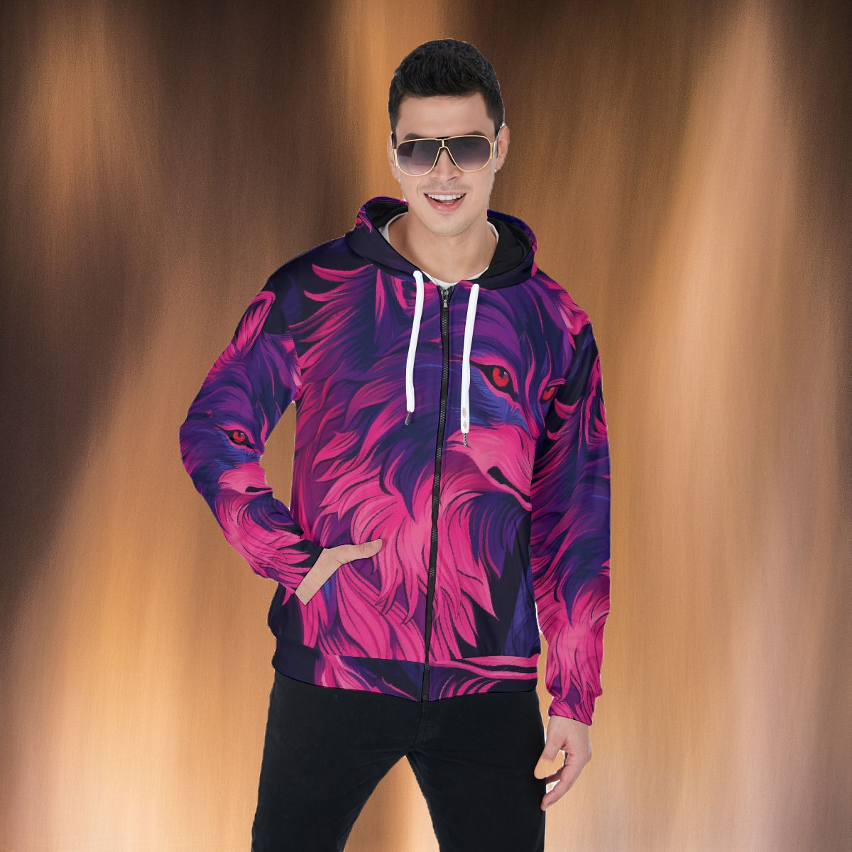 Neon Wolf Men's Heavy Fleece Zip Up Hoodie