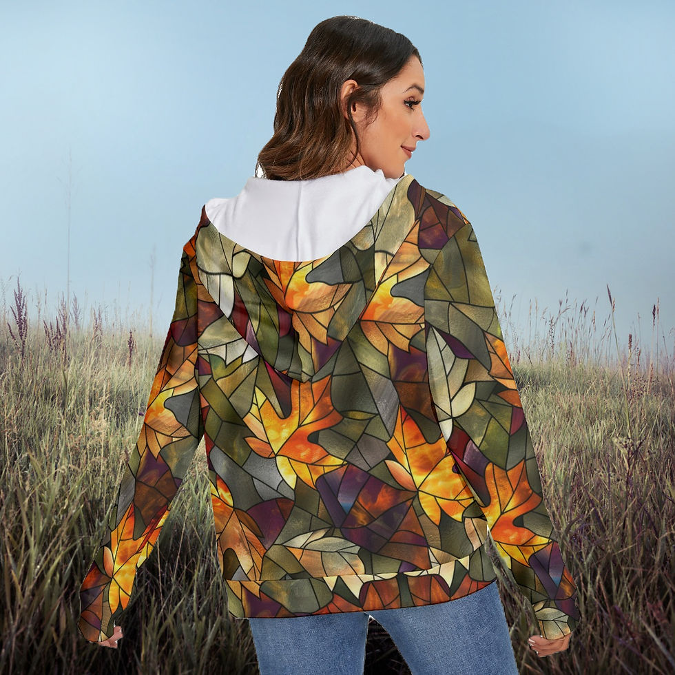 Thumbnail: Autumn Leaves Women's Heavy Fleece Zip-on-the-Side Hoodie