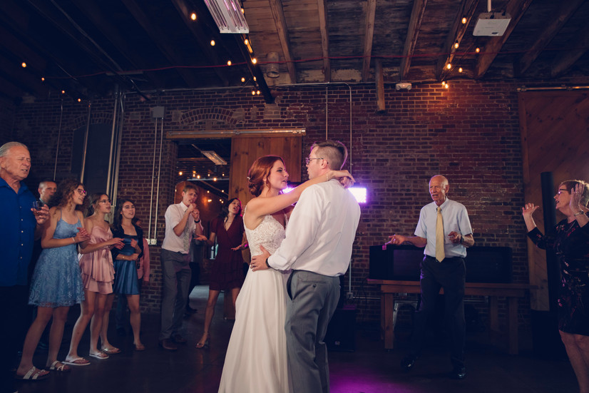 moody wedding reception lighting