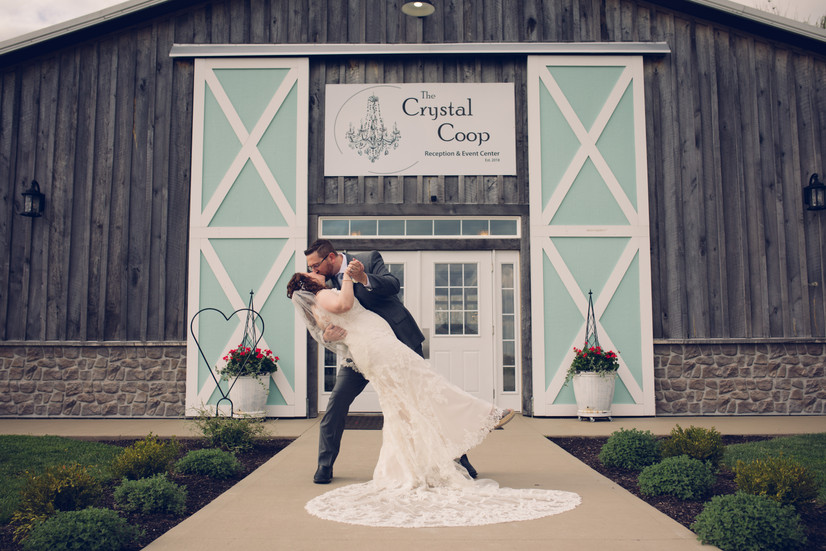 bride and groom dip pose