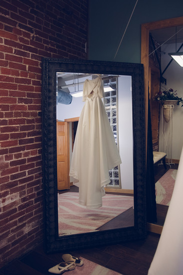 wedding dress in mirror