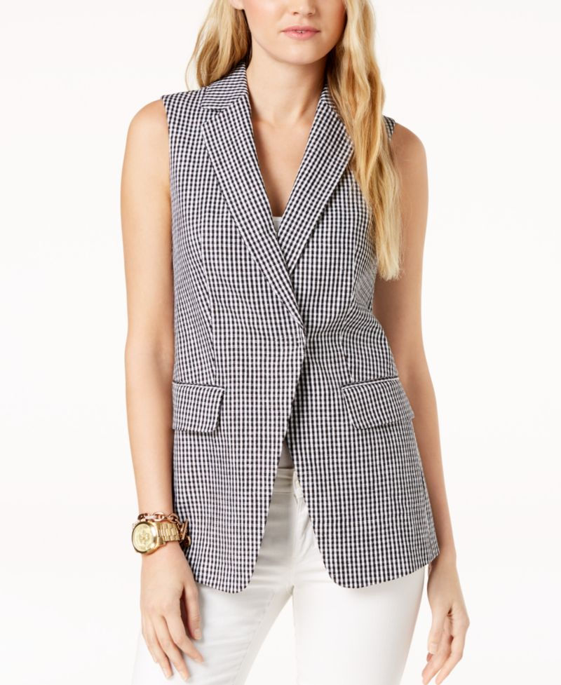 Michael Kors Gingham-Print Vest BlackWhite 10