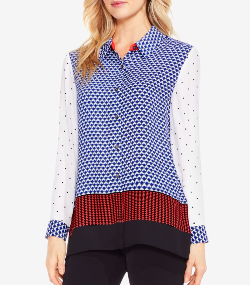 Vince Camuto Mixed-Print Shirt Rich Black S