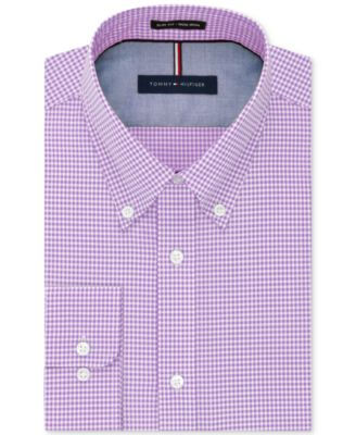 Tommy Hilfiger Mens Slim-Fit Non-Iron Check Sea Grass 17.5 3435