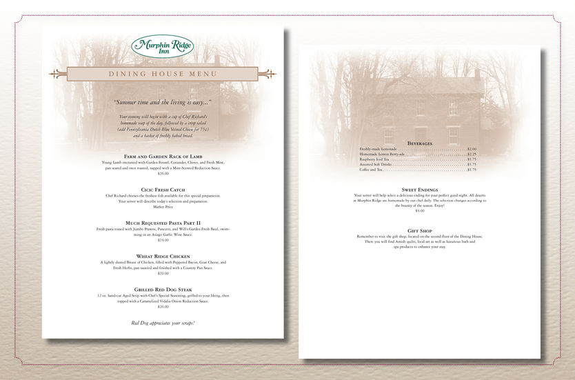 Murphin Ridge Inn Dining House Menu