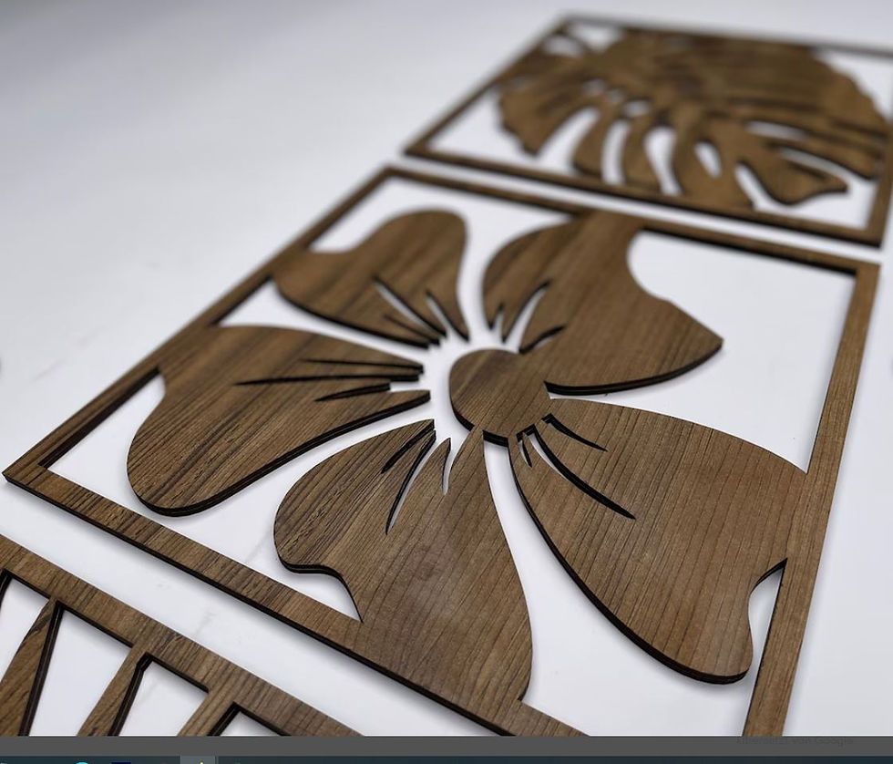 Miniaturbild: Botanische Holz Wand Deko, Monstera Blatt und Blume