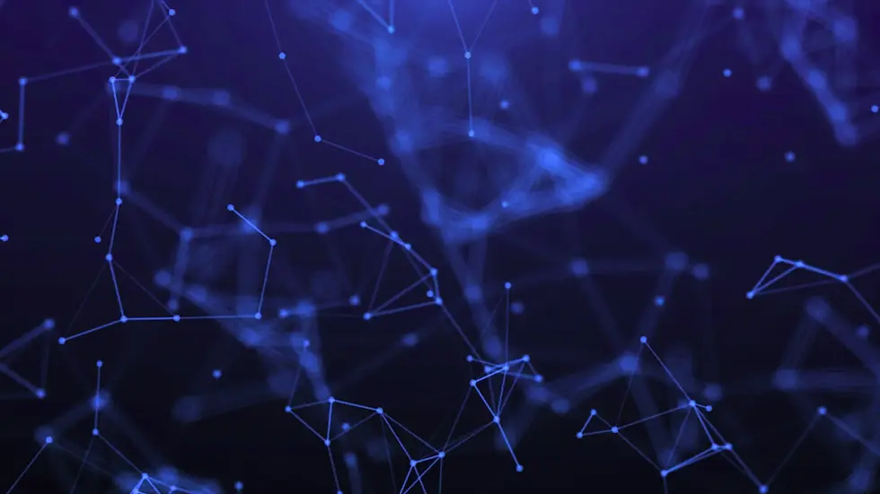 Abstract digital network background for Geocite Labs, featuring glowing blue data nodes and connecting lines on a dark indigo gradient, symbolizing AI data intelligence and connectivity.